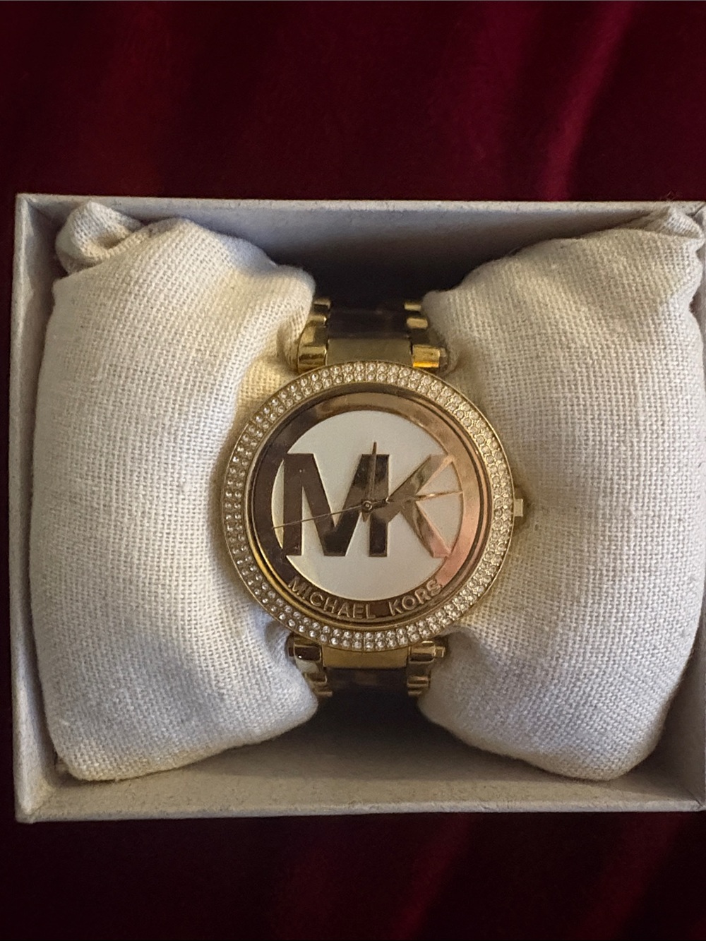 Michael Kors Gold Tone MK Logo Crystal Accent Women's Watch